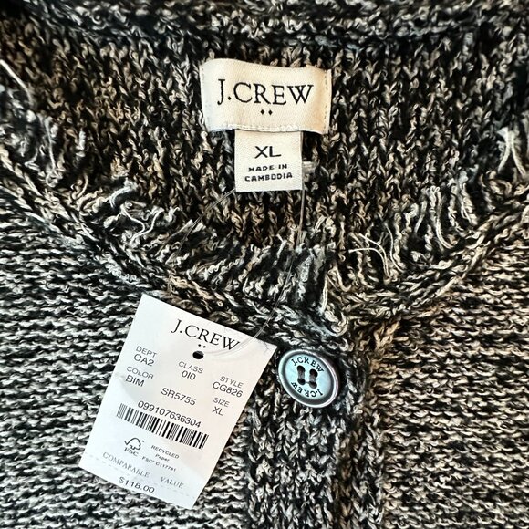 J. Crew Factory Short sleeve fringe lady cardigan sweater Black Ivory | XL | NWT - Picture 6 of 10